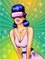 Vector pop art pretty young girl in virtual reality glasses