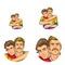 Vector pop art social network user avatars of gay men couple embracing in rainbow clothes. Retro sketch profile icons