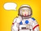 Vector pop art surprised astronaut woman speaks