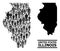 Vector Population Mosaic Map of Illinois State and Solid Map