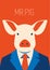 Vector portait of a pig in suit and tie. businessman character