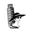 Vector portrait of attractive tourist woman wearing fashion hat and sunglasses by leaning tower of pisa