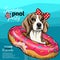 Vector portrait of beagle dog swimming in water. Donut float. Summer pool paty illustration. Sea, ocean, beach. Hand