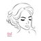 Vector portrait of beautiful woman, bride. Thin line, sketch isolated