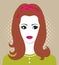 Vector portrait of beautiful young woman in sixties retro fashion style