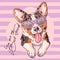 Vector portrait of a cute corgi dog in glasses