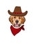 Vector portrait of a dog breed Golden Retriever in a cowboy hat with a bandana