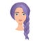Vector portrait face of young stylish woman girl with violet hairs. Trendy paper layered cut art. Origami beauty fashion