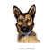 Vector portrait of german shepherd dog. Cute puppy. Police, service dog. Animalistic colored illustration. Hand drawn