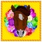 Vector portrait of a horses among the flowers. Beautiful flower frame, rim. Icon. Animal face. Image of a horses face.