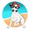 Vector portrait of Jack Russel terrier dog wearing sunglasses and retro bandana. Summer fashion illustration. Vacation