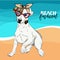 Vector portrait of Jack Russel terrier dog wearing sunglasses, retro bandana. Summer fashion illustration. Vacation, sea