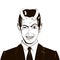 Vector portrait of a malevolent laughing devil business man with horns