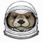 Vector portrait of otter. Head of wild animal. Astronaut animal. Vector portrait. Cosmos and Spaceman. Space
