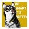 Vector portrait of siberian husky wearing the hipster glasses.