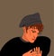 Vector portrait of young man in a beret. Attractive fashionable model.