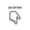 Vector position icon. You are here on white isolated background