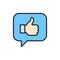 Vector positive feedback, like, thumb up in chat flat color line icon.