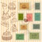 Vector postage stamps retro pastry theme, canceled, decorative s