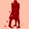 Vector postcard Valentine`s Day, with a place for text, silhouettes of a couple in love, a guy and a girl are hugging each other,