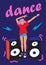 Vector poster Carefree Youth. The girl dances. Flat Illustration for music festival .