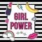 Vector poster `Girl Power` with cute fashion patch badges: lips, rainbow, star, diamond, lipstick