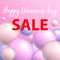 Vector poster Happy Womens day Sale on abstract background with realistic balls