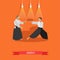 Vector poster of martial arts. Aikido. Fighters in sport positions. Flat design