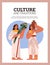 Vector poster of pretty Egyptian women with lotus flowers and with jug on shoulder wearing authentic garment and