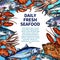 Vector poster for seafood or fish food market