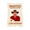 Vector poster with wild west bandit cowboy in hat and mask wanted for reward.