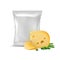 Vector Potato Chips with Cheese Onion and Vertical Sealed Empty Foil Bag for Package Design Isolated on White Background