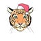 Vector pretty tiger - santa claus with a red hat.