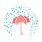 Vector print with umbrella and rainy drops on white background