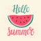 Vector print with watermelon and lettering. Hello summer.