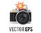 Vector profession black, silver Digital Single Lens Reflex dslr camera icon with flash