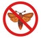 Vector prohibited badge with moth. Forbidden sticker butterfly clipart. Danger to be bite