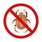 Vector prohibition sign with a mite. Danger of being bitten by insects and get sick. Bugs are in ban. Forbidden sign