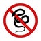 Vector prohibition sign with snake silhouette. Danger of a poisonous bite. Do not touch wild animals. Boa constrictor in forbidden