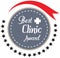 Vector promo label of best of year award for health care clinic.