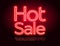 Vector promo Poster Hot Sale. Bright Neon Font. Glowing Red Alphabet Letters and Numbers