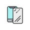 Vector protective glass on smartphone flat color line icon.