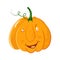 Vector pumpkin head portrait with cunning smile emotions for Halloween celebration. cute cartoon gourd sly isolated on