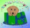 Vector puppy in box with confetti best gift to baby