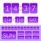 Vector purple flat countdown timer with flip numbers and week days isolated