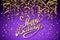 Vector purple party background. Happy Birthday Celebration Design, Vector gold confetti Elements, Greeting Card Template Violet