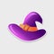 Vector purple witch hat sticker icon for Halloween