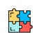 Vector puzzle, simple solutions, compatibility flat color line icon.