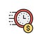 Vector quick loan, fast deposit flat color line icon.