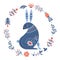 Vector rabbit in scandinavian style Folk forest animal